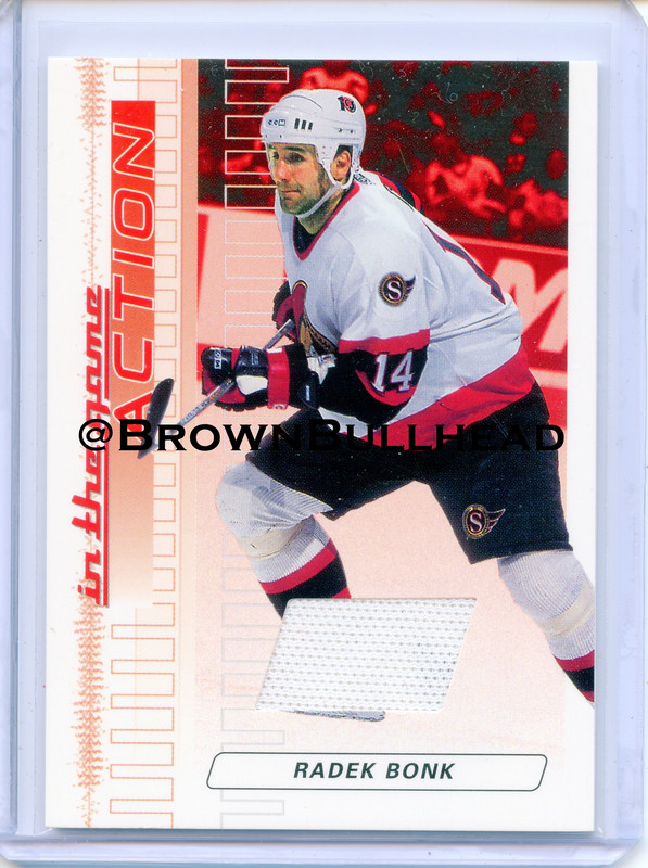 2003-04 ITG Action Jerseys #M-007 [Radek Bonk] [Ottawa Senators] [Ruby] [~500] [swatch=white] a