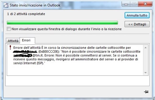 Outlook non mi scarica la posta e mi da errore