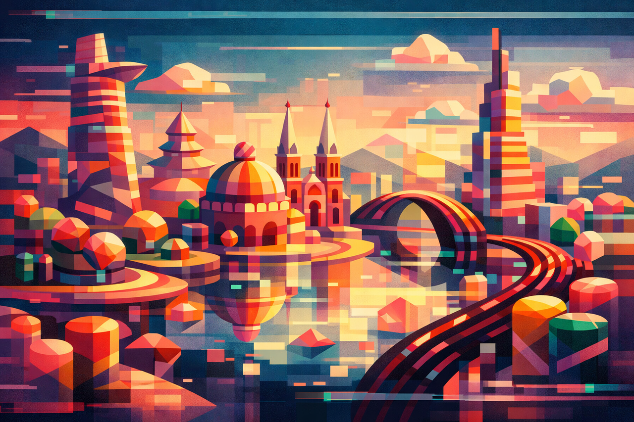 Minh họa kỹ thuật số phong cách nghệ thuật hình học siêu thực