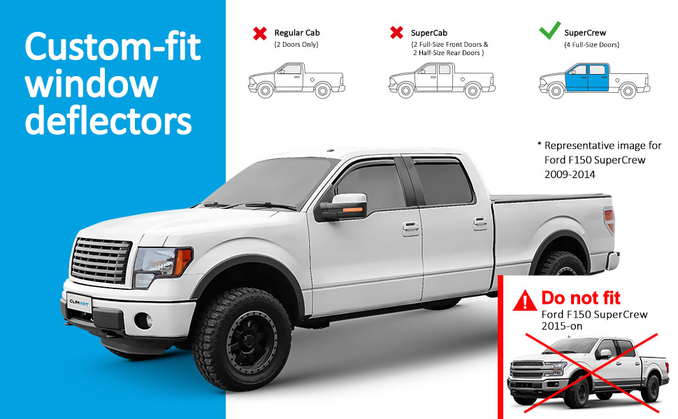 バグシールド 2009-2014 Ford F-150 SuperCrewのチャネル窓換気