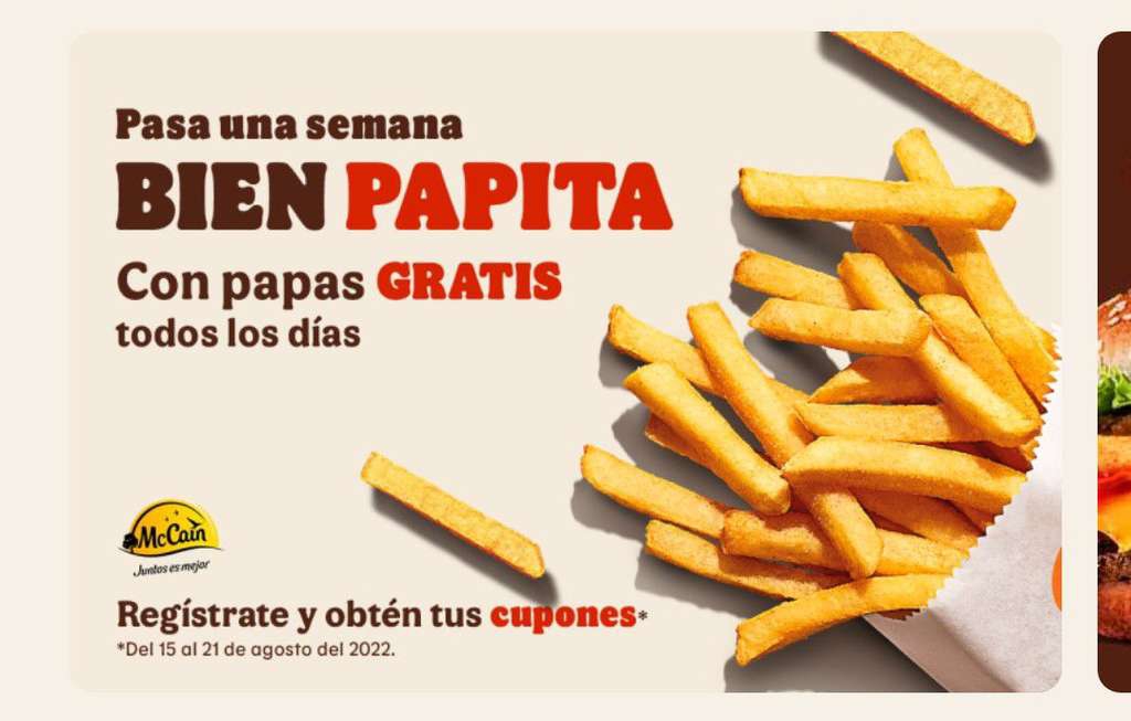 Burger King App: Papas Gratis del 15 al 21 de agosto 
