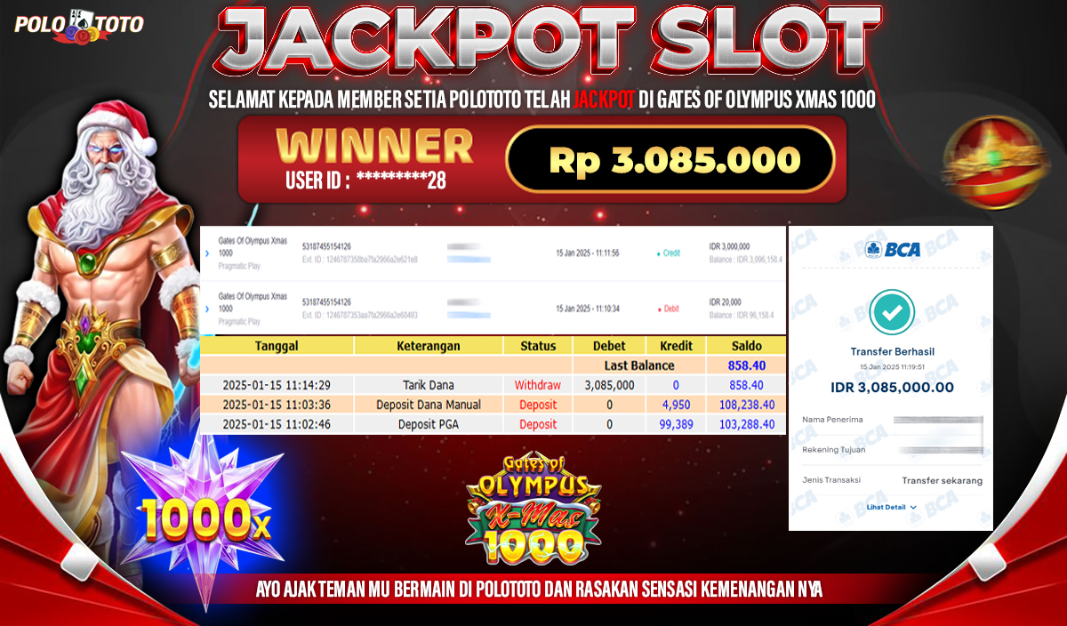 POLOTOTO JACKPOT SLOT GATES OF OLYMPUS XMAS 1000 Rp.3,085.000,-