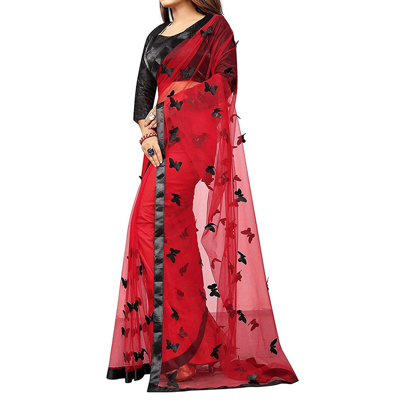 Women's Embroidered Fashionable Butterfly Pattern Saree Top Bolywood Readywear - Picture 20 of 33