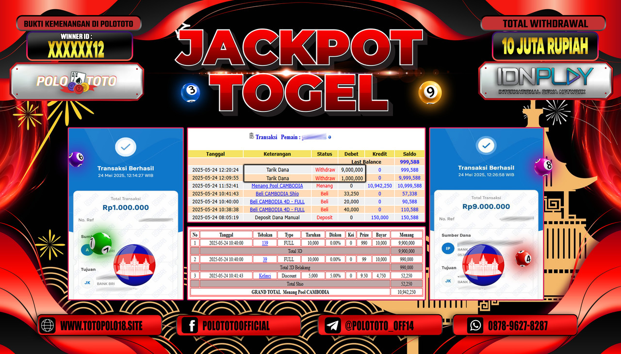 POLOTOTO JACKPOT TOGEL CAMBODIA POOLS Rp.10.000.000,-