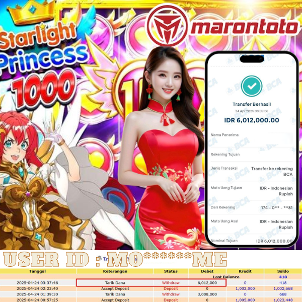 Bukti Kemenangan Member Marontoto Sebesar 6,012,000 JuTa