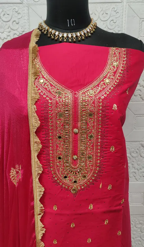 Mahek Sehnaz Women's Pure Cotton Embroidery Suits Color Pink (R220)