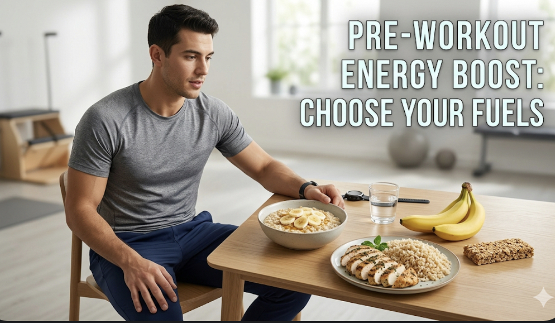 Assortment of post-workout foods: protein shake, salmon, sweet potato, Greek yogurt, berries, representing what to eat after workout