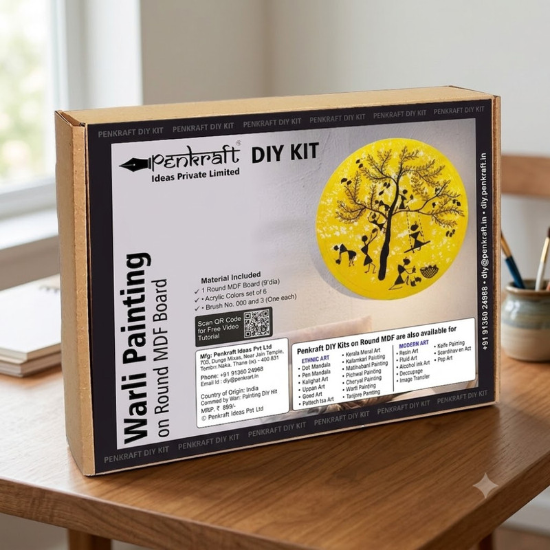 Warli Painting On Round MDF DIY Kit 