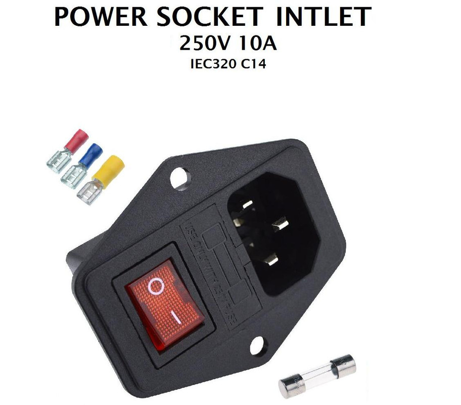 C14 Vertical Flange Mount IEC Connector with switch Fuse Size 20mm RED or GREEN