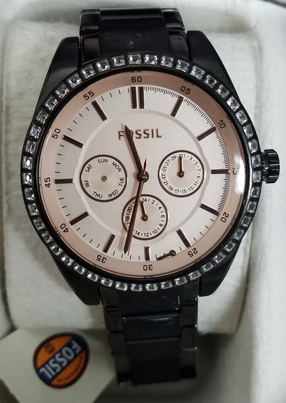 Fossil BQ1691 Caressa Pink Dial Black Ion Plated Multifunction Women\'s Watch Fossil BQ1691 Caressa Pink Dial Black Ion Plated  main image 3