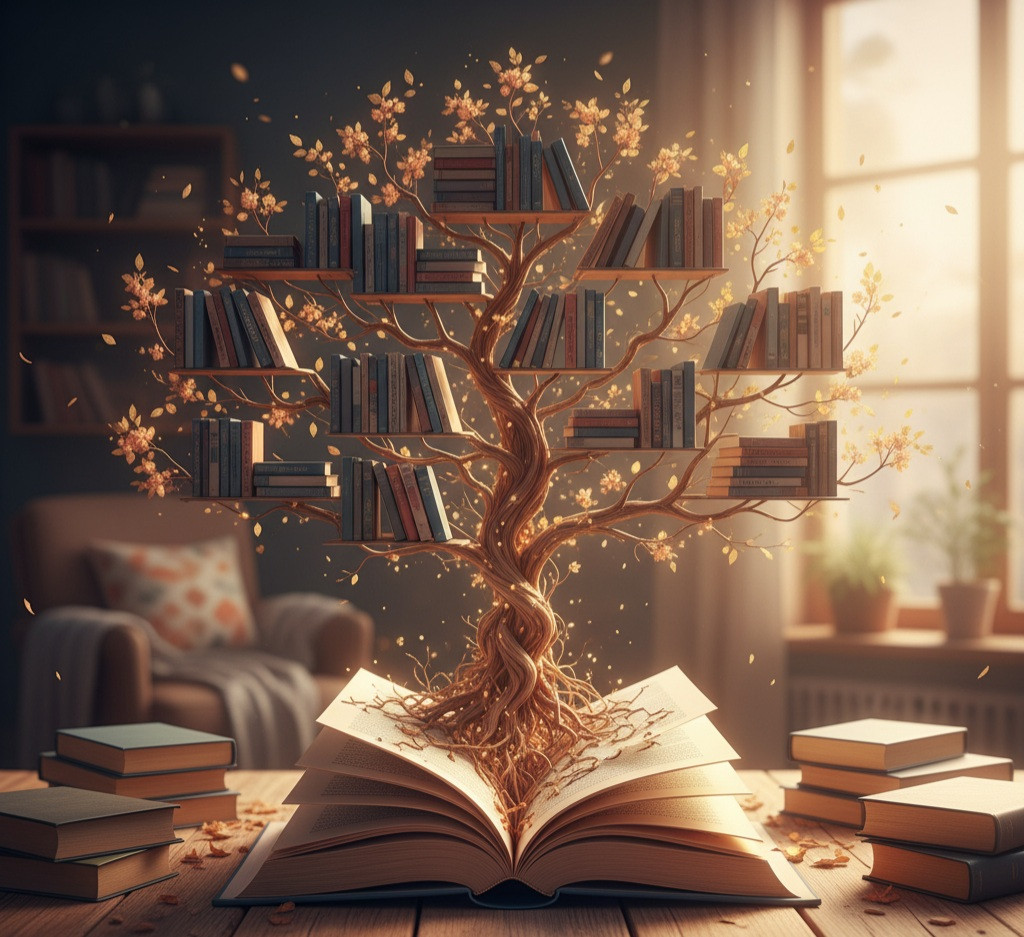 A photo of a person's hands holding a book open, surrounded by a cozy, inviting reading environment with good lighting, symbolizing the comfort of a good reading habit.