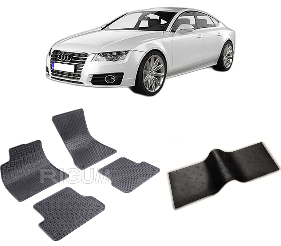 Set covorase auto AUDI A7 4G din 09.2010-01.2018, cu covoras tunel median, CAROSERIE SPORTBACK, Presuri cauciuc 100%, compatibil cu autoturismul AUDI A7 4G, Rigum