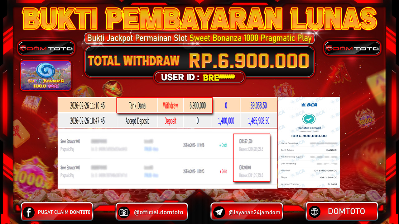JACKPOT SLOT Sweet Bonanza 1000 Pragmatic Play 26 FEBRUARI 2026