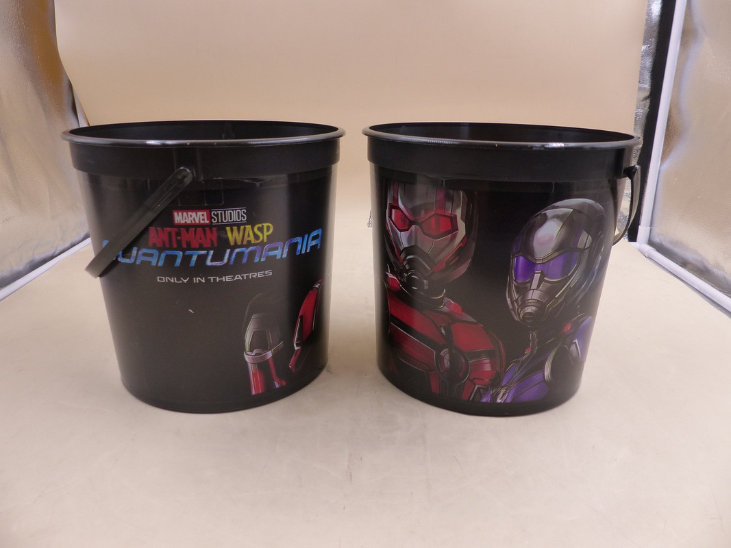 QTY 2 AIRLITE PLASTICS ANT-MAN AND THE WASP QUANTUMANIA POPCORN BUCKET W/ HANDLE