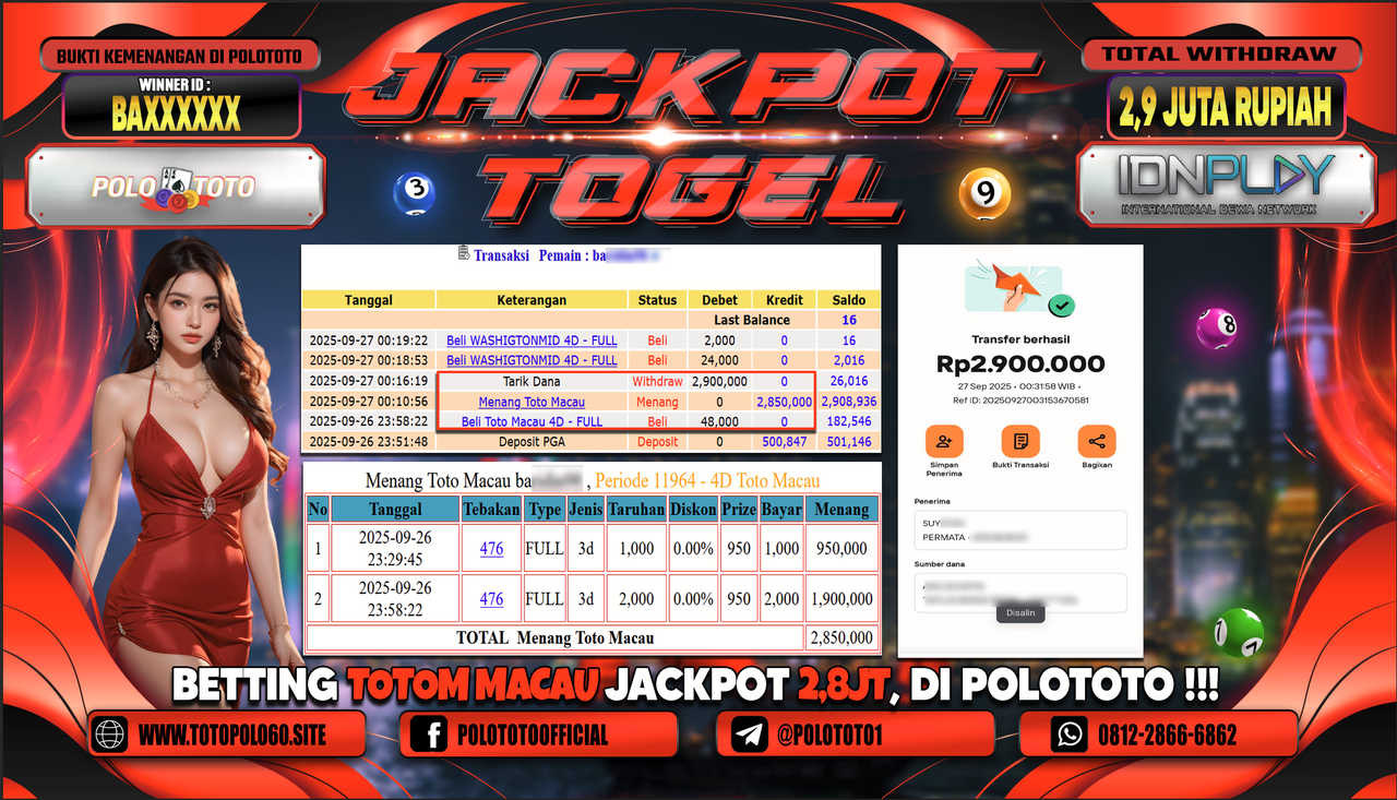 POLOTOTO JACKPOT TOGEL TOTO MACAU Rp.2.900.000,- LUNAS