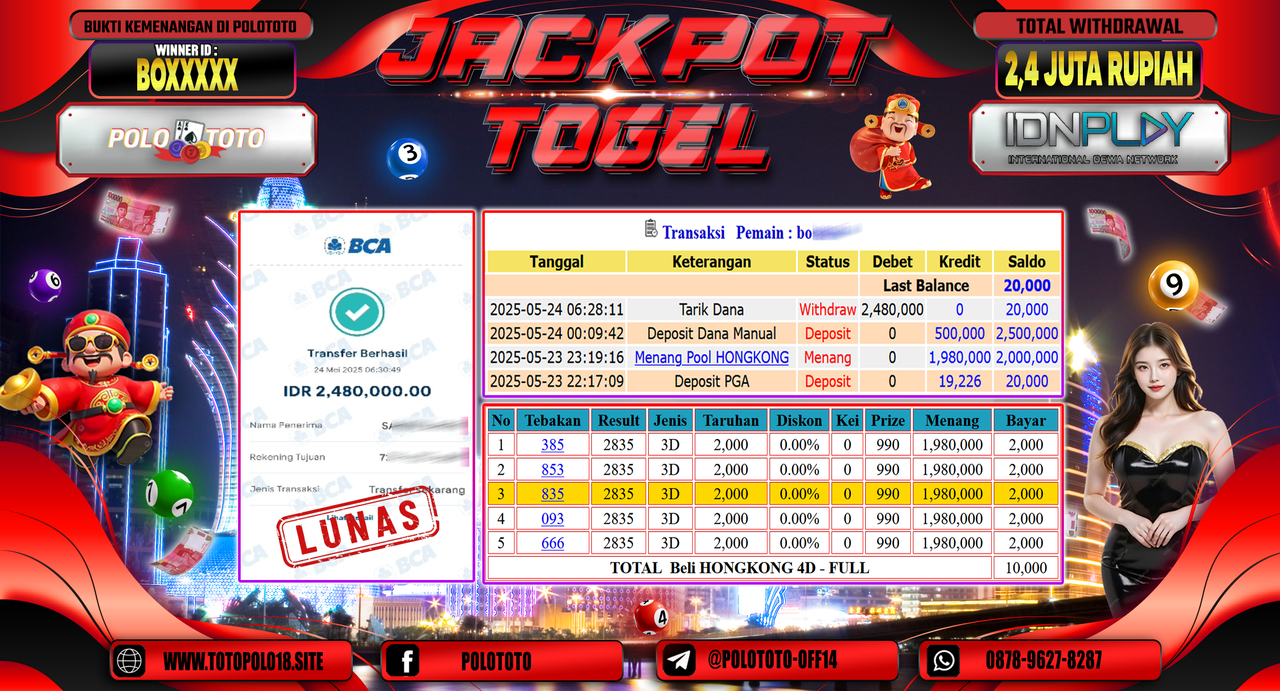 POLOTOTO JACKPOT TOGEL HONGKONG LOTTO Rp.2.480.000,-