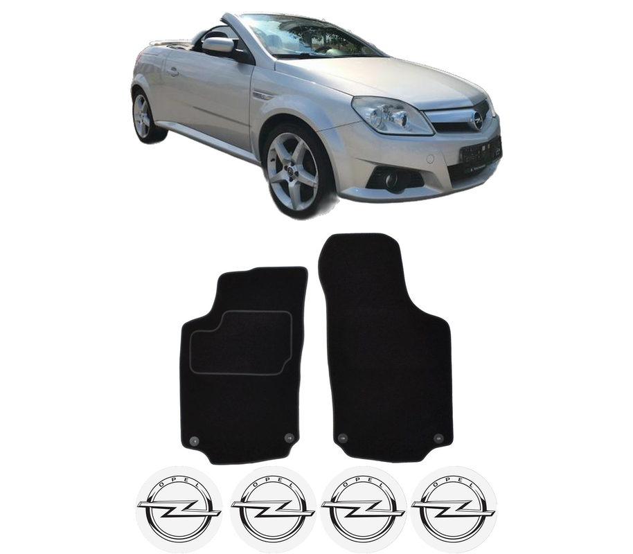 Set Covorase Presuri OPEL TIGRA TwinTop (X04) din 2004-2010, Auto, Material Textil Mocheta, 4 Stickere auto cu OPEL