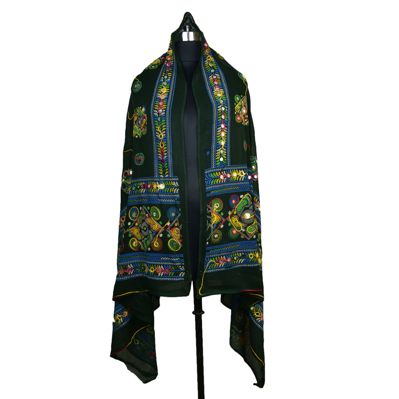Women's Cotton Dupatta Wrap Stole Mirror Work Embroidery Ethinic Scarves Chunni - Picture 69 of 103