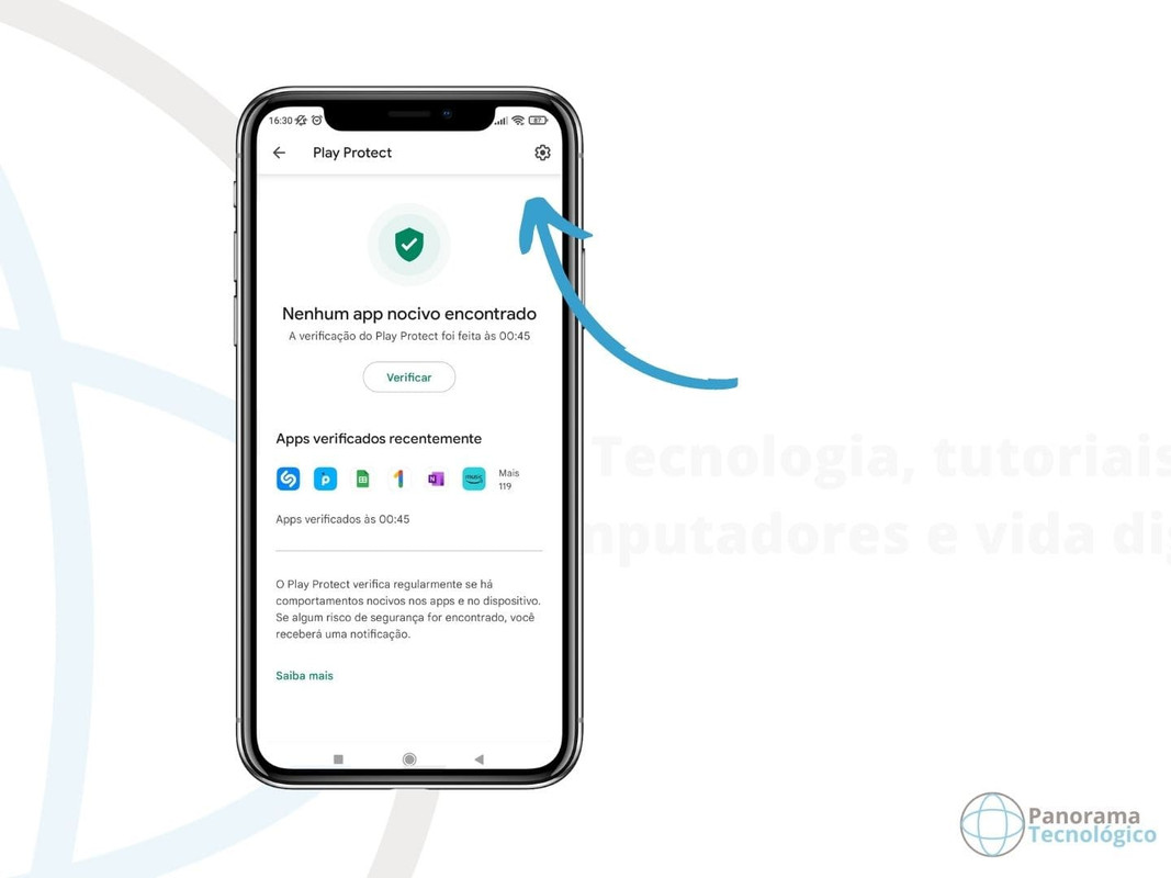 Print da tela de um smartphone mostrando tela de configuração do Google Play Protect