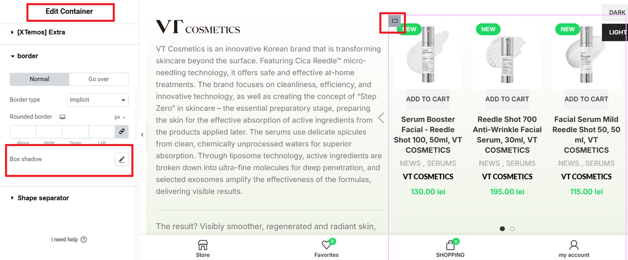 container where carousel added