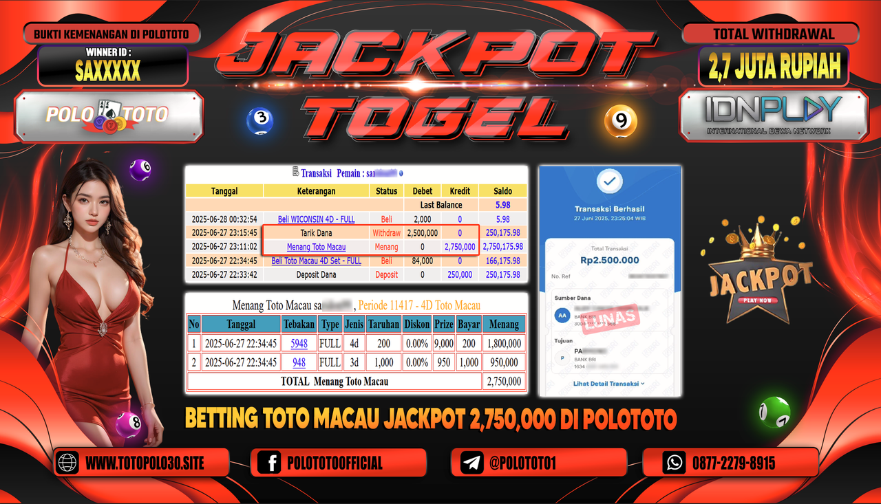 POLOTOTO JACKPOT TOGEL TOTO MACAU Rp.2.700.000,-
