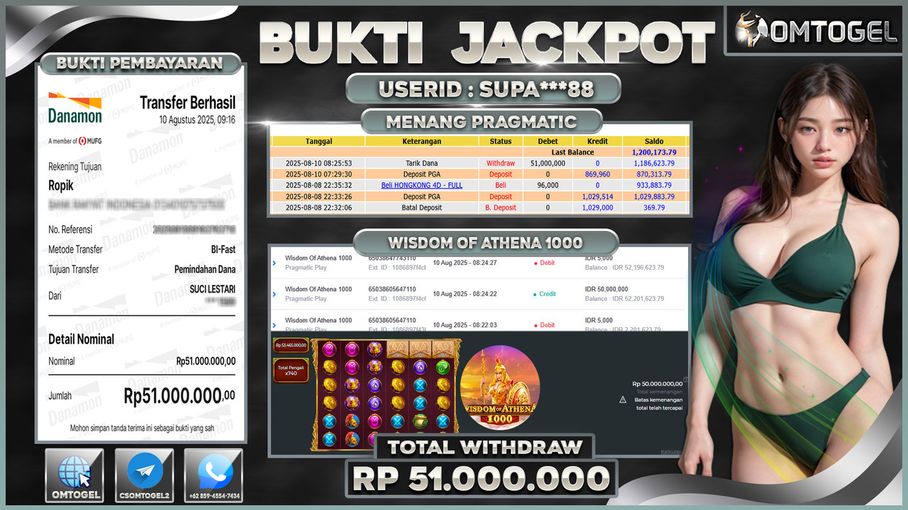 OMTOGEL JACKPOT PRAGMATIC PLAY WISDOM OF ATHENA 1000 51 JUTA DI BAYAR LUNAS ,-