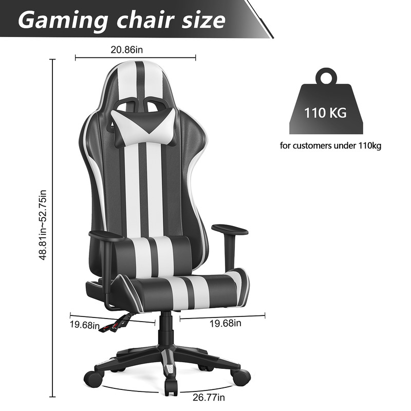 Sedia Da Gioco - Bigzza - Sedia Da Gioco Ergonomica - Cuscino Con Testa E Cuscino In Vita - Inclinabile 90 ° - 135 ° - Bianco E Nero 13 Sedia Da Gioco - Bigzza - Sedia Da Gioco Ergonomica - Cuscino Con Testa E Cuscino In Vita - Inclinabile 90 ° - 135 ° - Bianco E Nero -Armonia Casa