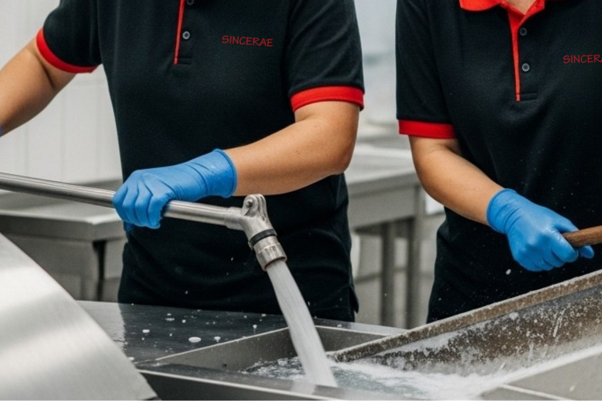 Technician deep cleaning a kitchen