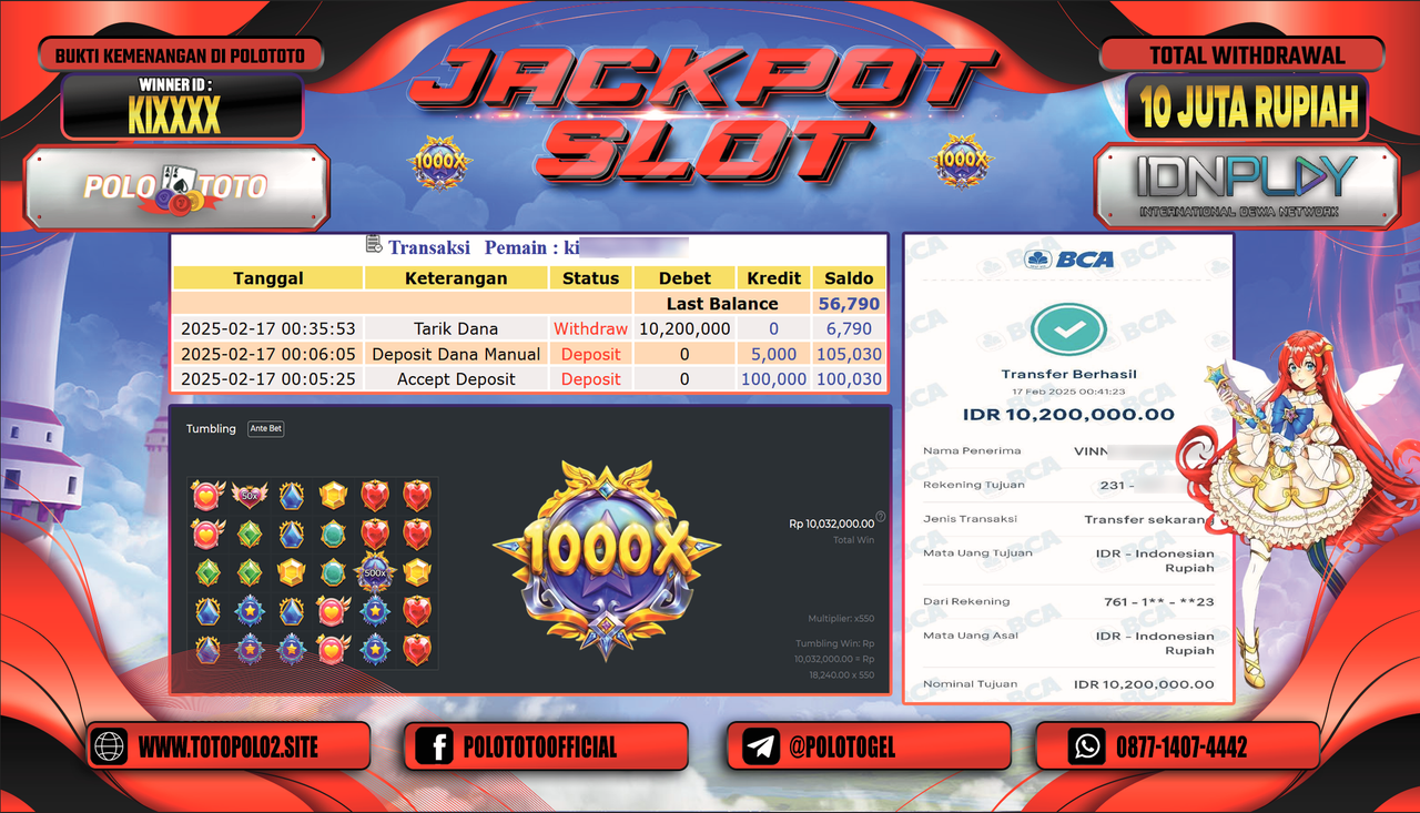 POLOTOTO JACKPOT SLOT STARLIGHT PRINCESS 1000 Rp.10.200.000,-