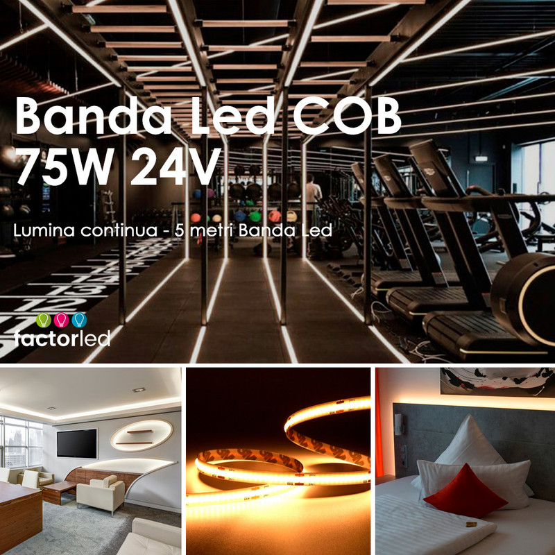 Banda LED COB 24 V 5 Metri 15 W M CRI90 IP20 emag