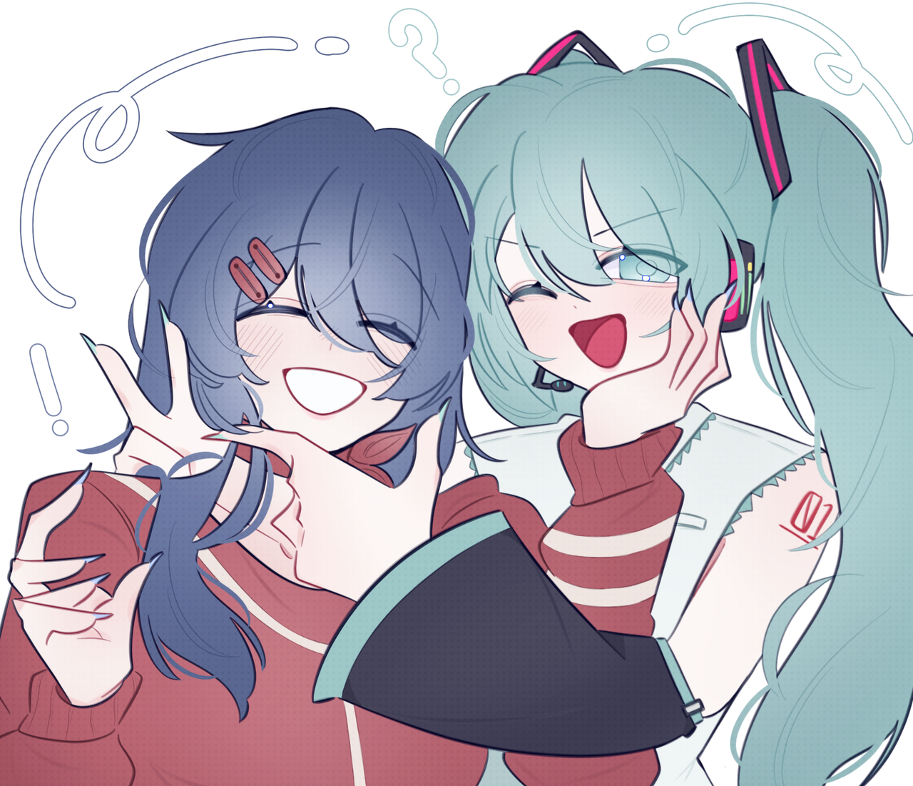 Kind Mita and Hatsune Miku, art by caquetica on discord!