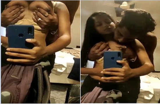monika xxx Sexy Cute Girl Boobs Pressed by Boyfriend in OYO