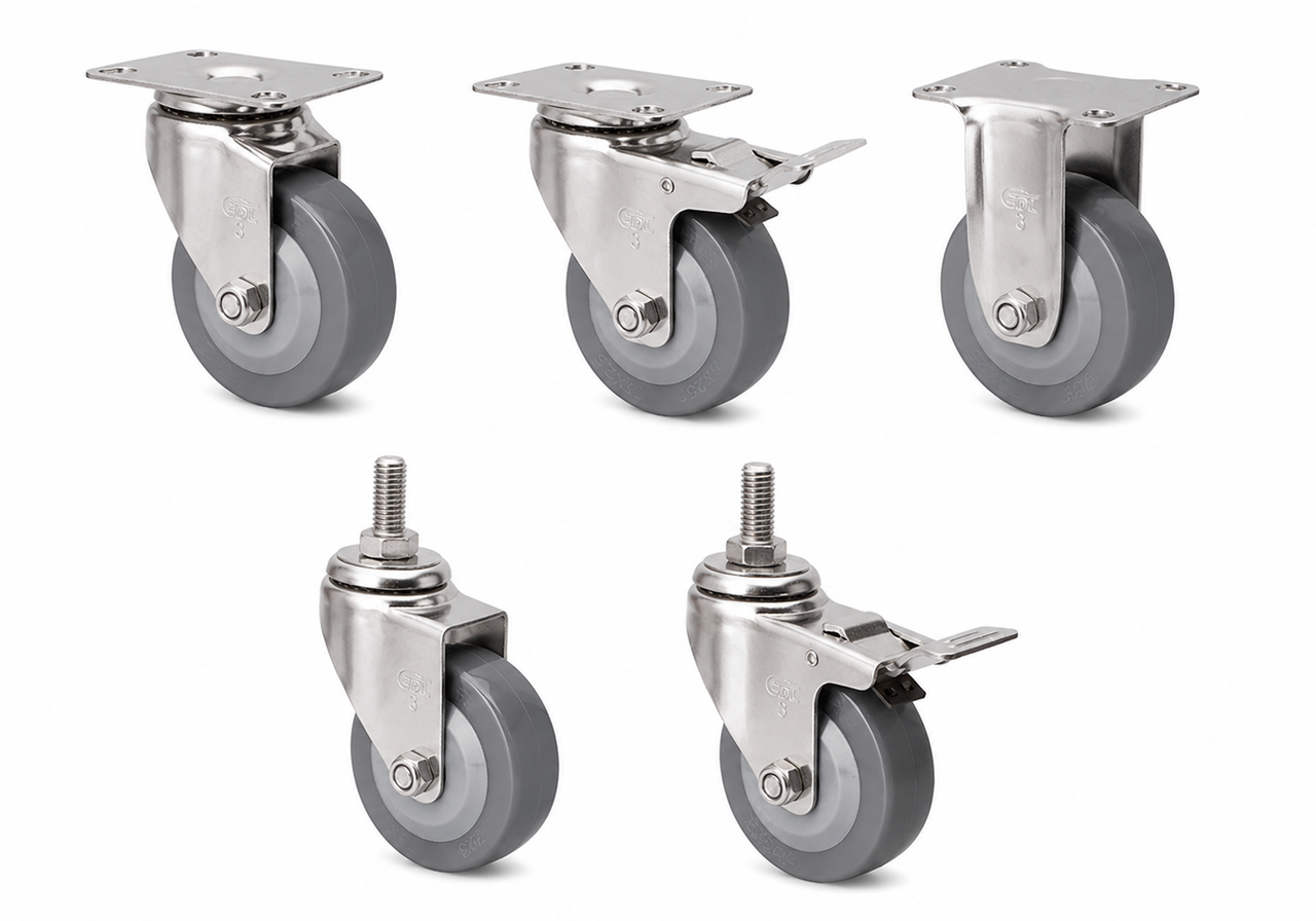 Stainless steel caster mounting types