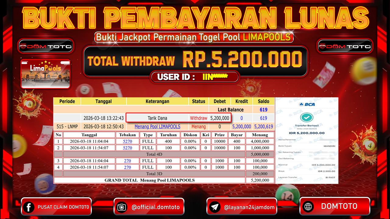JACKPOT TOGEL Pool LIMAPOOLS 18 MARET 2026