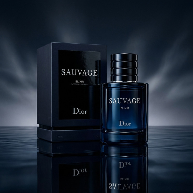 Men's cologne bottle with cedar and bergamot notes displayed on stone surface