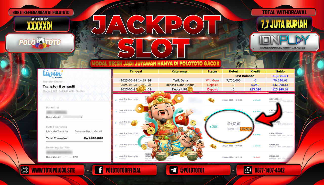 POLOTOTO JACKPOT SLOT JACK THE GIANT HUNTER Rp.7.700.000,- LUNAS