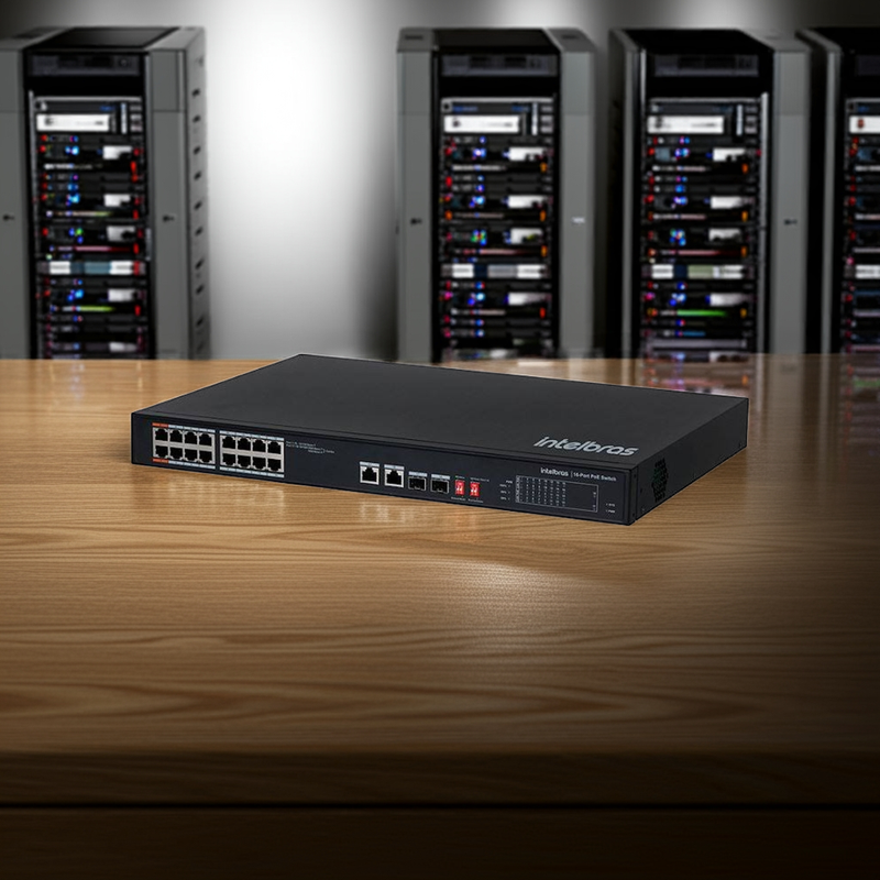 Vista lateral do Switch Intelbras SF 1822 PoE.
