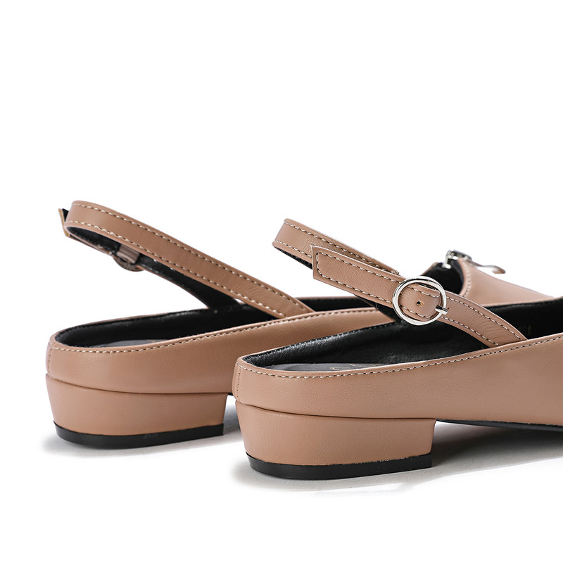 Ballerina shoes with a back strap and a wide sole, elegant design, Nude color