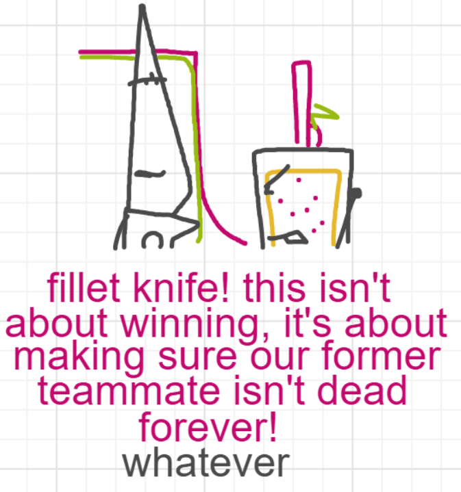 A panel from A Murder On The, episode six of the Board Boards object show by Furretwalk/WalkingFurret.