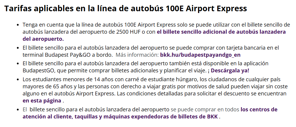 Autobús 100 E Airport Express - Gratuito mayores 65 años - Aeropuerto de Budapest (BUD) y traslados - Foro Europa del Este