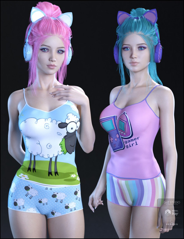 kawaii textures for gamer girl pjs and accessories 00 main daz3d