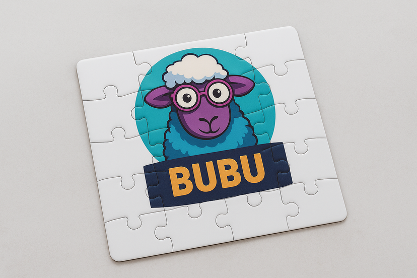 SidePuzzle in 16 Teilen – zusammengesetzt auf einem Tisch