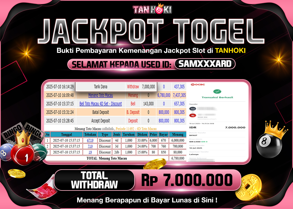 TANHOKI JACKPOT TOGEL TOTO MACAU Rp.7.000.000,- LUNAS