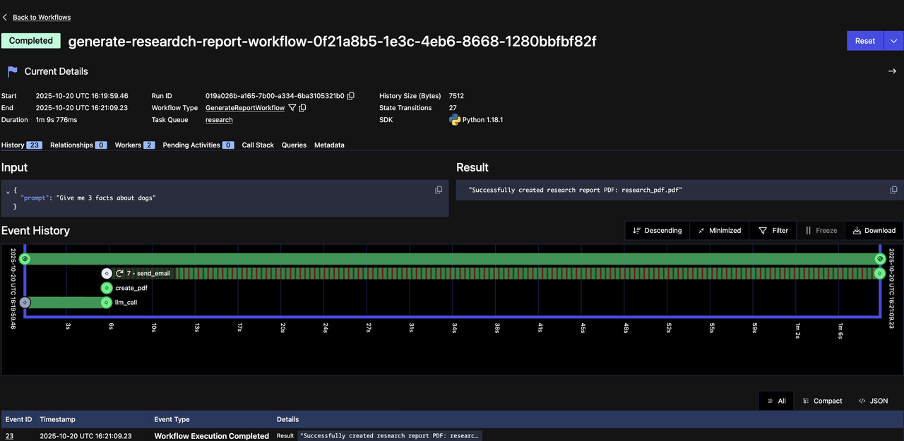 Web UI showing workflow completed successfully