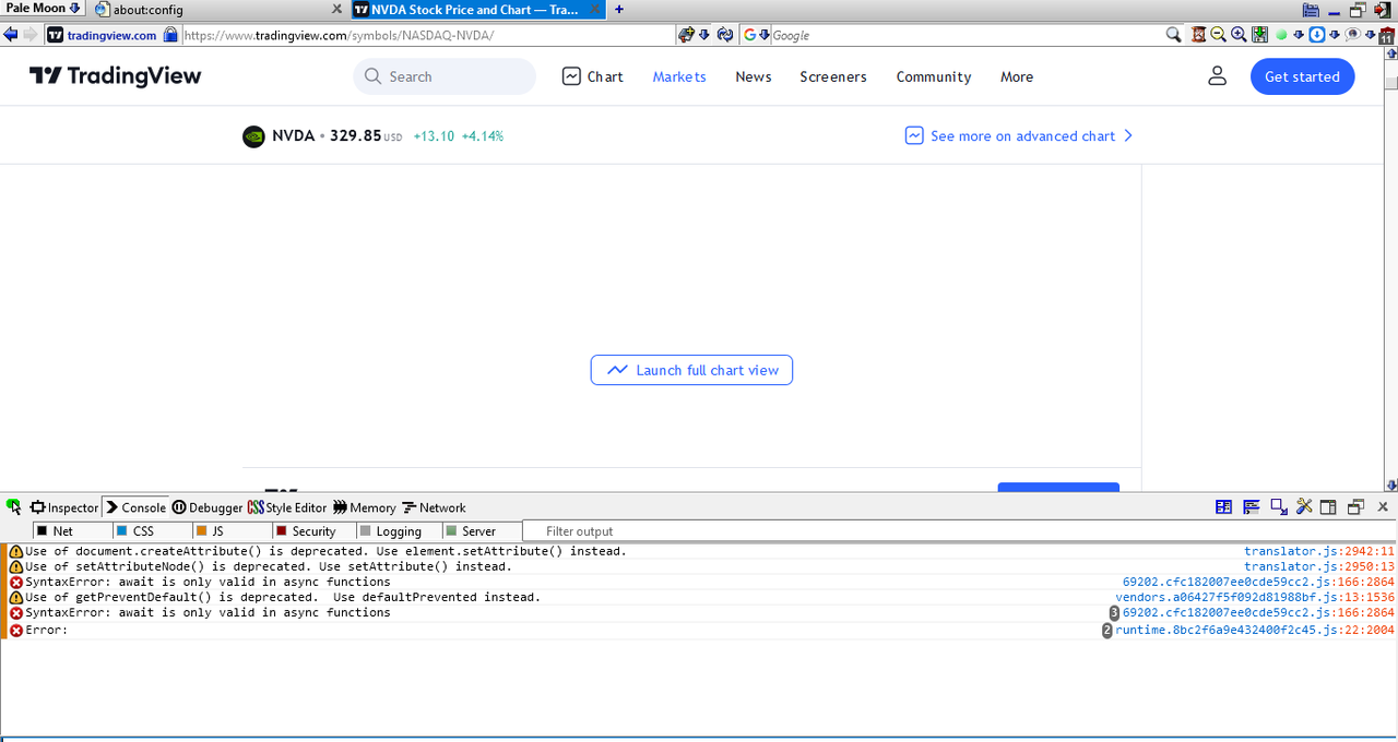 Tradingview нет графика, консоль PM