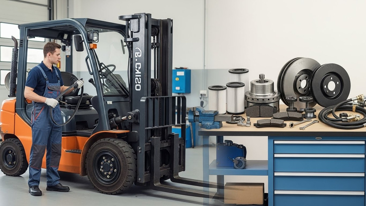 Запчасти для то погрузчиков в сервисном боксе