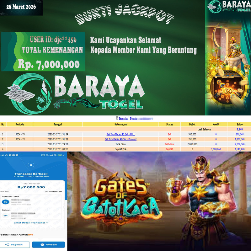 Rp. 7.000.000.- WD LUNAS DI BARAYATOGEL