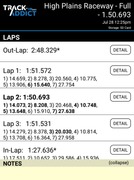 HPR 1.50.69 TrackAddict timing app screenshot