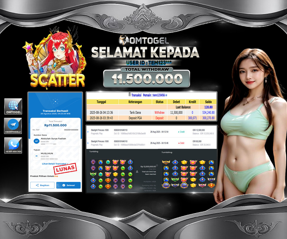 OMTOGEL JACKPOT PRAGMATIC PLAY STARLIGHT PRINCESS 1000 11 JUTA DI BAYAR LUNAS ,-