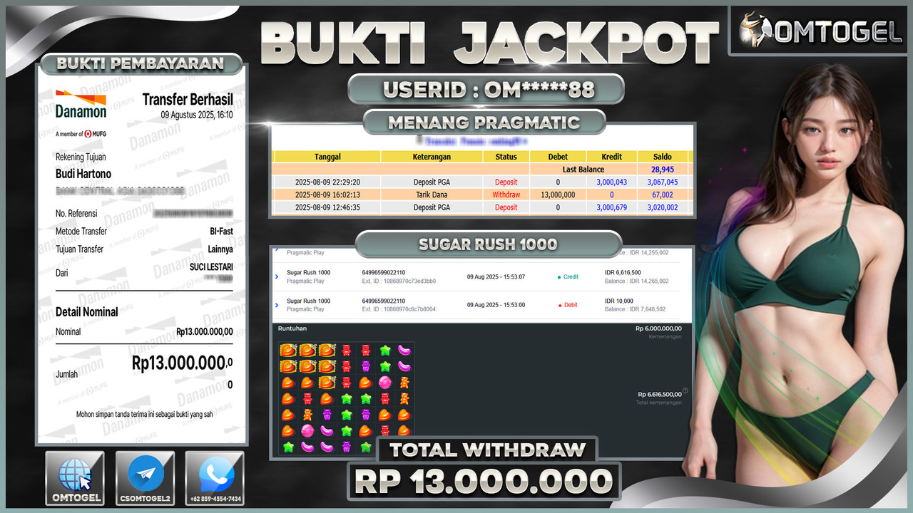OMTOGEL JACKPOT PRAGMATIC PLAY SUGAR RUSH 1000 13 JUTA DI BAYAR LUNAS ,-